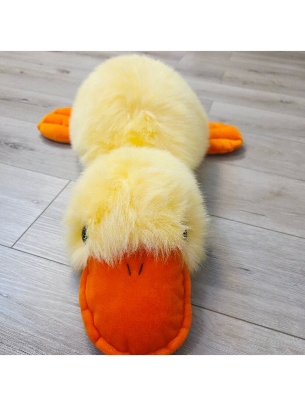 Vtg Big Yellow Orange Bill Fluffy Laying Down Platypus Duck 22"